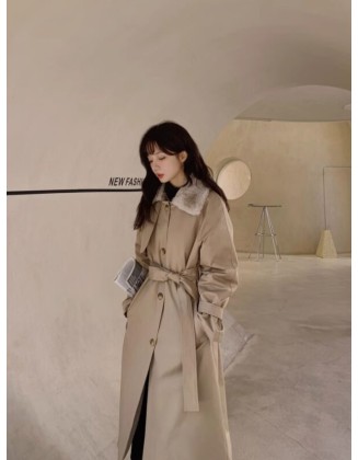 Beige Fur Collar Trench Coat | Lisa – BlackPink