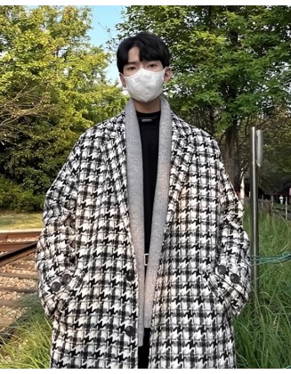 Black And White Houndstooth Woolen Coat | Changbin – Stray Kids