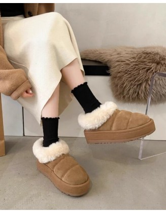Beige Cozy Fur Winter Shoes | Kazuha – Le Sserafim